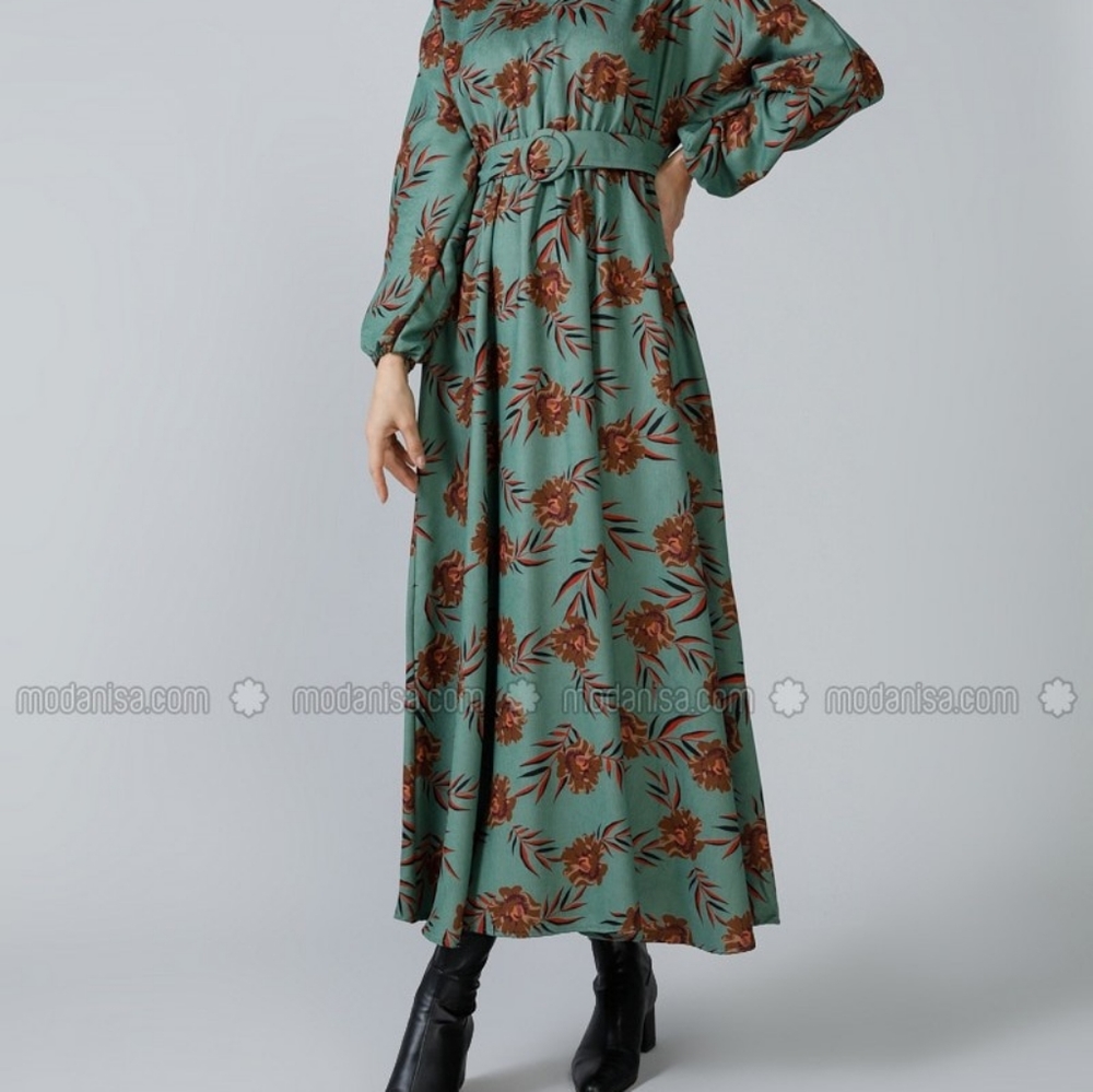 Green floral maxi dress|long modest dress|